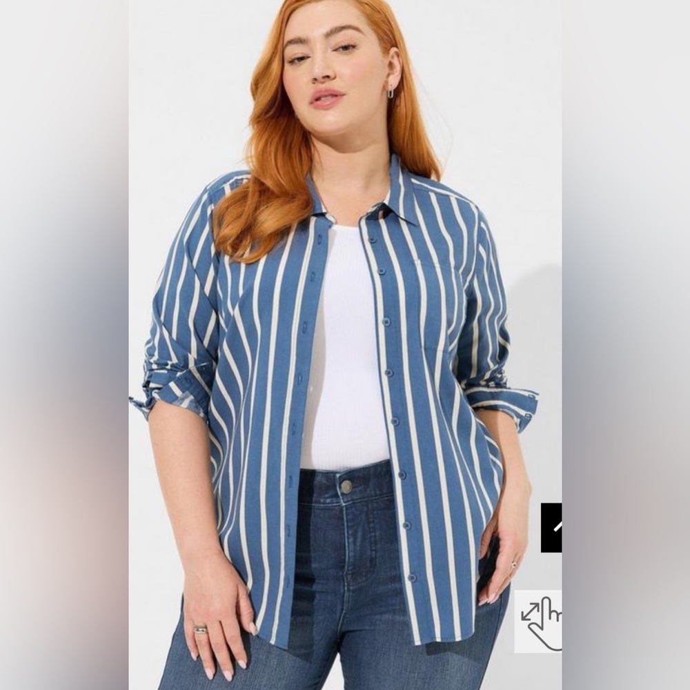 Torrid Lizzie Cotton Button Up Long Sleeve Shirt